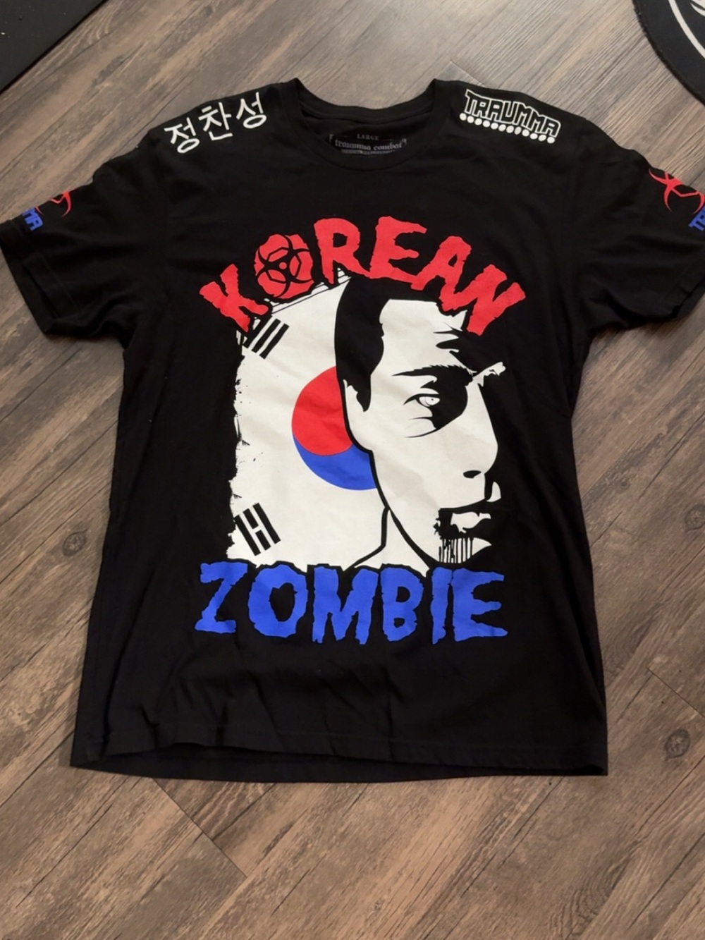 Korean Zombie Graphic Tee - Black with Red & Blue Print
